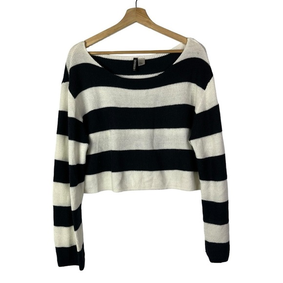 H&M Divided Navy Blue & White Stripe Knit Pullover Sweater M - Picture 1 of 4